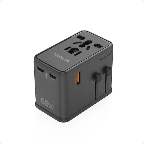 Vista 11 de TESSAN Adaptador de viaje universal, adaptador de corriente internacional GaN de 65 W con 5 puertos USB (3 USB C), adaptador de enchufe mundial