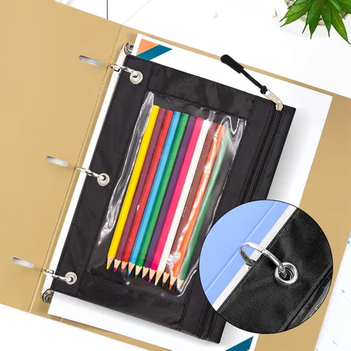Vista 2 de DoDoMagxanadu Estuche para lápices para carpeta, estuche para lápices de 3 anillos con tiradores de cremallera, estuche transparente para ventana