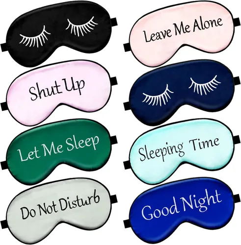 Vista 11 de 8 Piezas de Máscara para Dormir de Seda con Correa Ajustable, Antifaz Suave para Bloquear la Luz para Mujeres y Hombres, para una Noche Completa