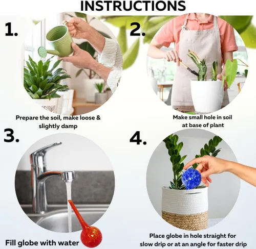 Vista 5 de Evelots Globos de riego de plantas (paquete de 3) - Vidrio soplado a mano - Sistema automático de riego de agua - Interior/exterior - Deja tu hogar