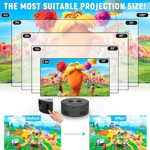 Vista 6 de Mini proyector, proyector portátil HD de pantalla de 100 pulgadas, compatible con USB, portátil, teléfono Android, altavoz integrado, artículos