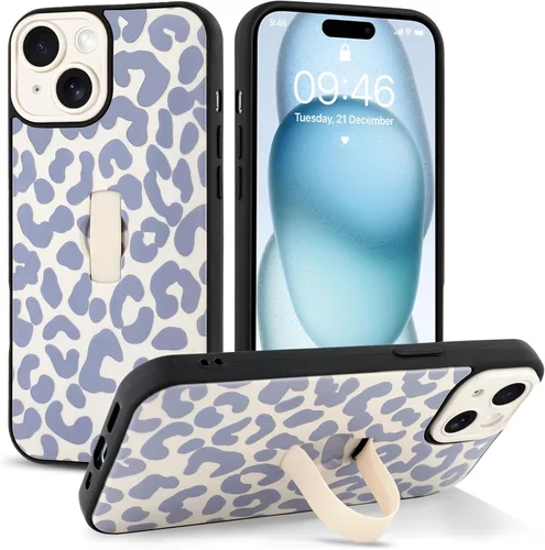 Vista 69 de Funda Compatible con iPhone 13 con Correa de Mano para los Dedos y Soporte, Funda de Teléfono con Estampado de Leopardo y Guepardo Moderno y Genial