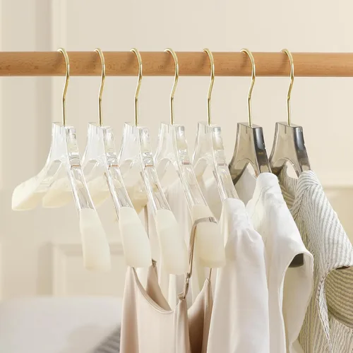 Vista 5 de Besser - Paquete de 12 perchas acrílicas de lujo de 15 pulgadas, perchas acrílicas doradas con hombros anchos para traje de abrigo, perchas