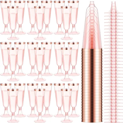 Vista 10 de Dandat 100 copas de champán de plástico desechables de 5 onzas con borde, copas de vino para boda, quinceañera, suministros de fiesta de cumpleaños