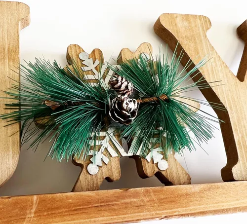 Vista 2 de Letrero de madera con letras de mesa, decoraciones de Navidad, letreros de bloque de palabras de madera, decoración de centros de mesa de invierno
