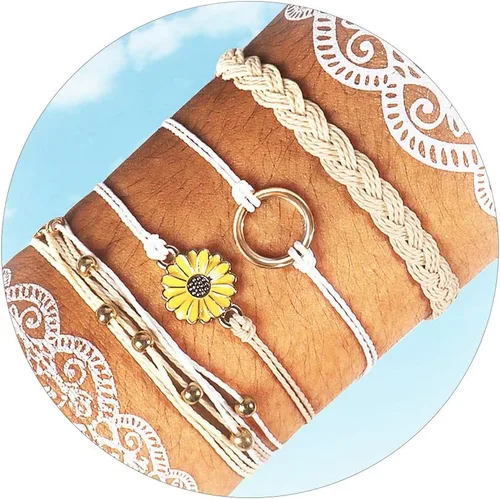 Sunflower String Bracelet for Teen Girls Teen Girl Gifts Trendy Stuff Adjustable Waterproof Surfer Bracelet Strand Beach Bracelets Women Stocking