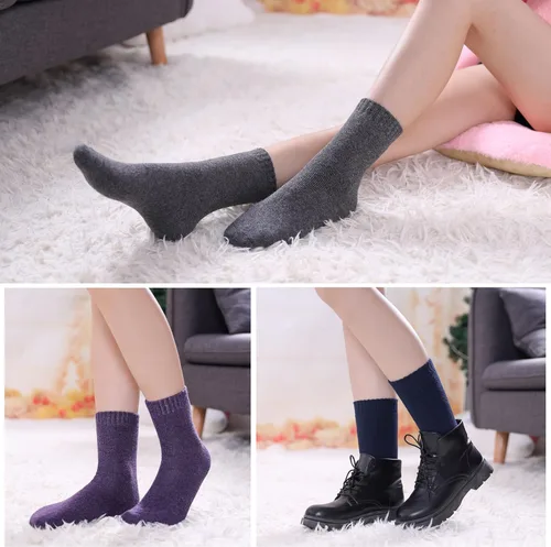 Vista 2 de MQELONG Calcetines deportivos de invierno para mujer, 5 pares, suaves, gruesos, cómodos, informales, de algodón, cálidos