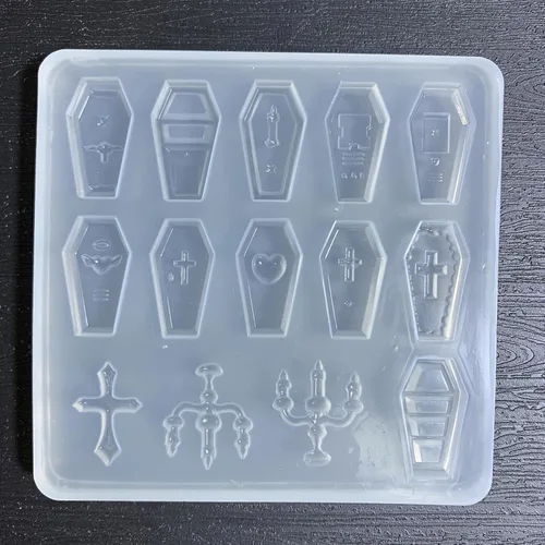 Vista 6 de Molde de silicona para ataúd, decoración de Halloween, resina epoxi, relleno de molde de epoxi, herramienta de bricolaje, moldes de resina de ataúd