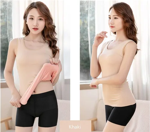 Vista 2 de Flenwgo Ropa interior de algodón con forro polar térmico para mujer, camiseta sin mangas, chaleco de capa base cálida