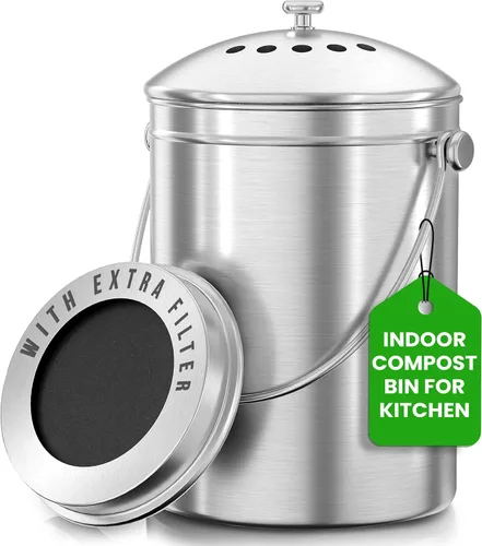 Vista 11 de Utopia Kitchen Contenedor de compostaje para encimera de cocina, cubo de compostaje de 1 galón para cocina con tapa, incluye 1 filtro de carbón