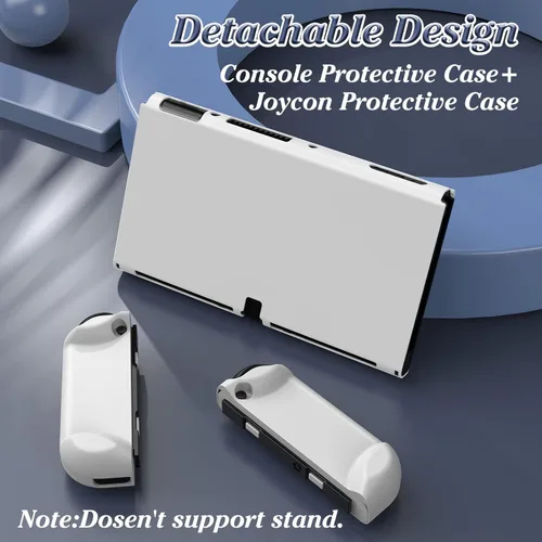 Vista 6 de Funda OLED para Nintendo Switch OLED, Mooroer Funda protectora para controlador OLED y JoyCon con 6 tapas para pulgar, accesorios OLED