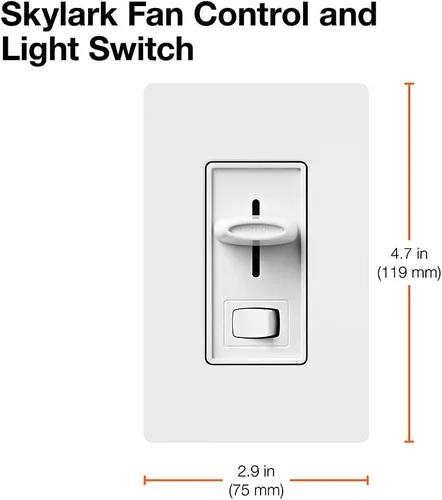Vista 5 de Lutron Electronics, SFSQ-LFH-WH, control de velocidad de ventilador de techo, con interruptor de prendido y apagado de luz, color blanco