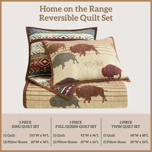 Vista 9 de Paseo Road Home on The Range Juego de cama occidental de 2 piezas con edredón y funda de almohada, tamaño individual, diseño geométrico de bisonte