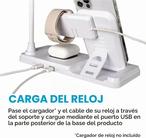 Vista 6 de OttLite Lámpara LED de escritorio con estación de carga multidispositivo, blanco