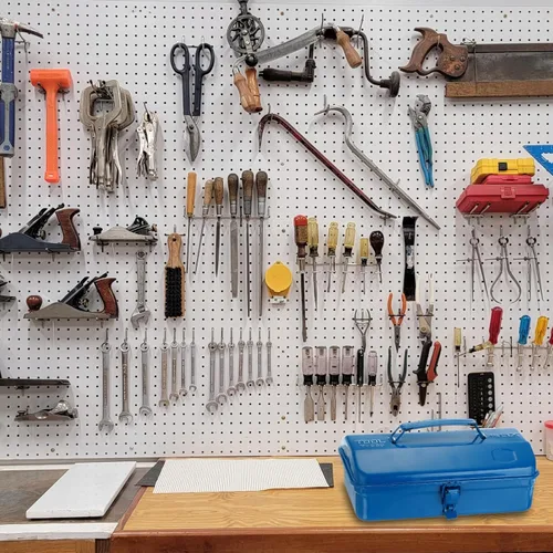 Vista 6 de HARFINGTON Caja de Herramientas 11.4" Caja de Herramientas de Acero Portátil Estilo Techo de Cadera con Cierre de Pestillo de Metal Cofre de Blanco