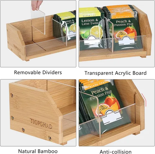Vista 3 de TIOPGHAD Pequeña bolsa de té de bambú, organizador de almacenamiento para bolsas de té, contenedores de caja de té de madera, estante de té, soporte