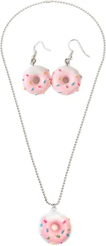 Juego de collar y aretes de dona coloridos, diseño de dona, colgante de dona, joyería creativa para mujer