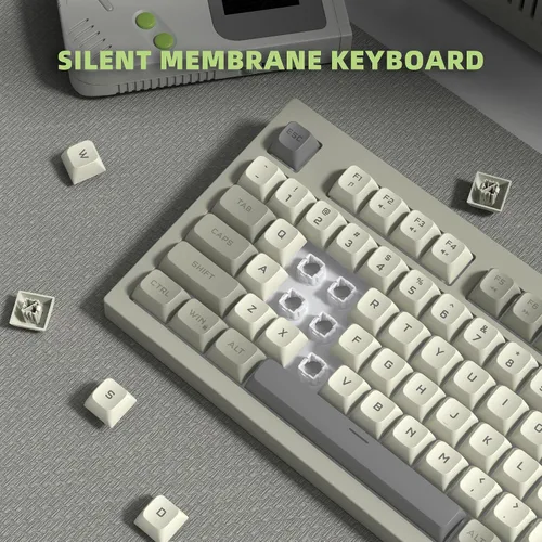 Vista 2 de womier DK98 Retro Wired Gaming Keyboard Creamy Membrane with Rainbow RGB Backlight - Quiet,Volume Knob,PBT Keycap 97 Key ANSI Layout Compatible with