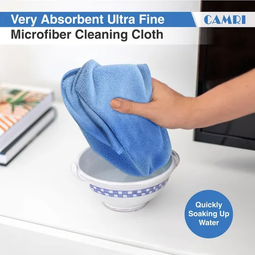 Vista 5 de Paquete de 12 paños de limpieza de toallas de microfibra, tamaño 12.6 x 12.6 pulgadas, azul, sin pelusas, súper absorbente, sin rayas, lavable