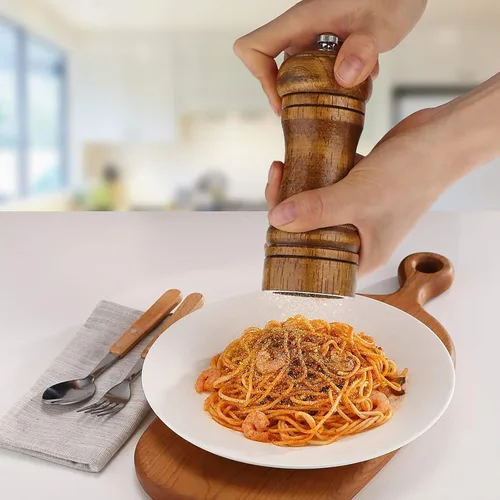 Vista 2 de Molinillo de pimienta de madera, molinillo de pimienta de 5 pulgadas, molinillo de pimienta de madera de roble recargable con mecanismo de molienda