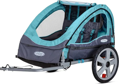 InStep Take 2 - Remolque de bicicleta para niños, doble asiento, acoplador universal, marco plegable, ruedas de liberación rápida, toldo con