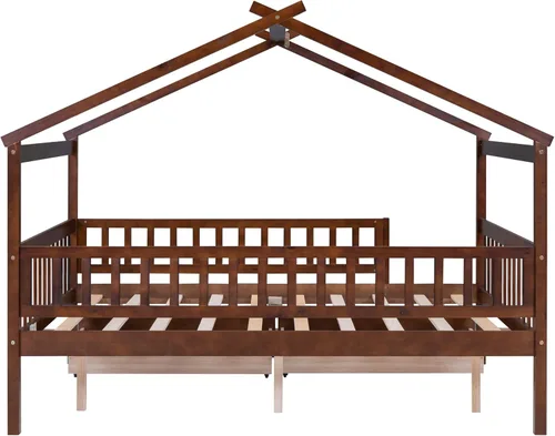Vista 67 de Merax Cama de madera de tamaño individual con dos cajones, marco de cama de madera con techo para niños, adolescentes, niños o niñas, gris