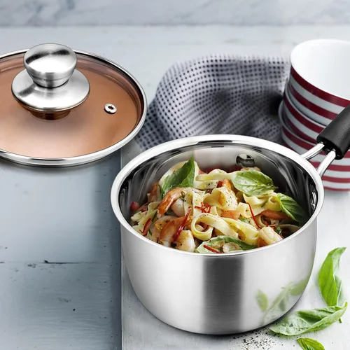 Vista 4 de E-far Cacerola de 1 cuarto de galón con tapa, olla pequeña de acero inoxidable con tapa de vidrio para cocinar, fácil de limpiar y sin óxido, apta