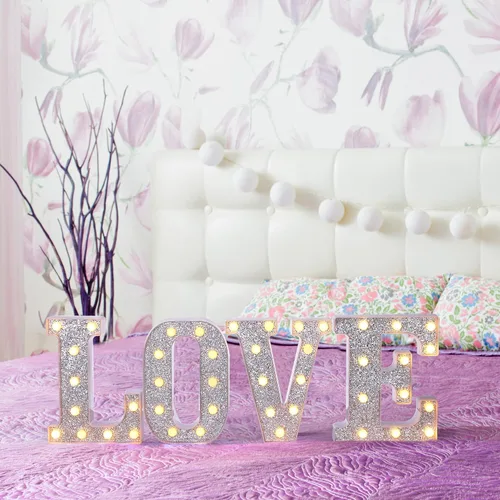 Vista 5 de Foaky LED Letter Lights Sign Light Up Silver Letters Letter Sign for Night Light Birthday Party Battery Powered Christmas Lamp Girls Gifts Home Bar