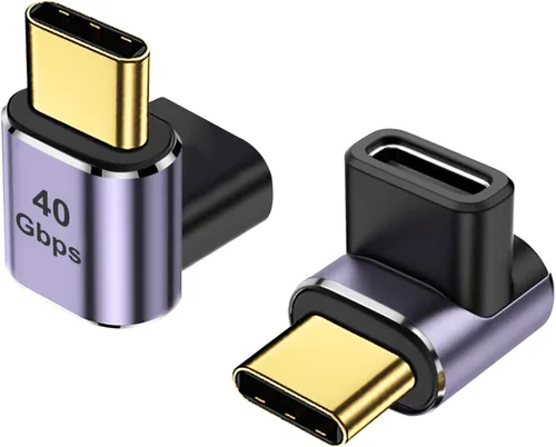 AreMe Adaptador USB-C macho a USB-C hembra de 90 grados (paquete de 2), conector de carga rápida tipo C hacia arriba y hacia abajo en ángulo recto