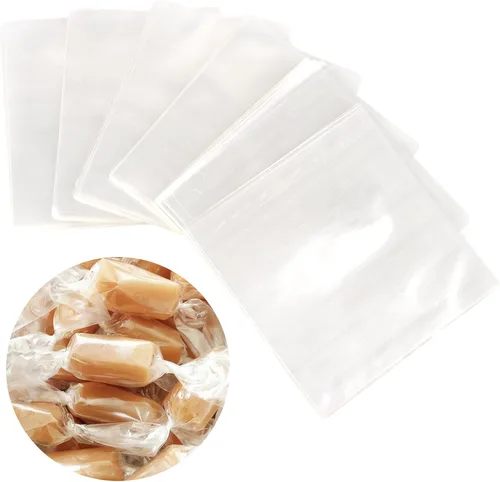 FOIMAS 600 envoltorios transparentes de celofán para dulces, papel de regalo cuadrado de 5 x 5 pulgadas para caramelos de Navidad, paletas de turrón
