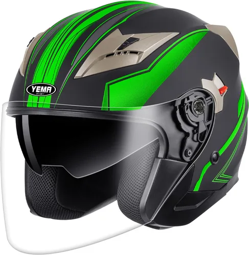 Vista 13 de YEMA Open Face Motorcycle Helmets, DOT Approved 3/4 Moped Helmet Dual Visor Quick Release Buckle, Helmets for Adults Motorcycle Men Women Helmets