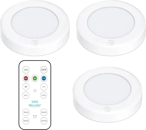 Vista 10 de Brilliant Evolution - Luz LED inalámbrica de disco Funciona con control remoto Para debajo de gabinetes, luz de armario Alimentada por batería