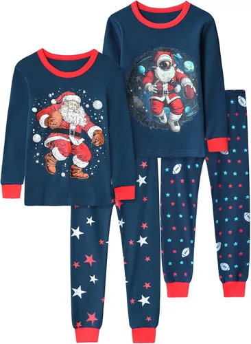 Vista 6 de Pijamas de algodón de 4 piezas para niños, conjunto de pijamas de Navidad y Halloween para niños