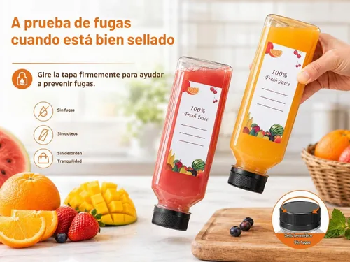 Vista 5 de OBKJJ 40 botellas de jugo de 24 onzas, botellas de jugo con tapas, botellas transparentes vacías reutilizables con etiqueta, embudo, cepillo