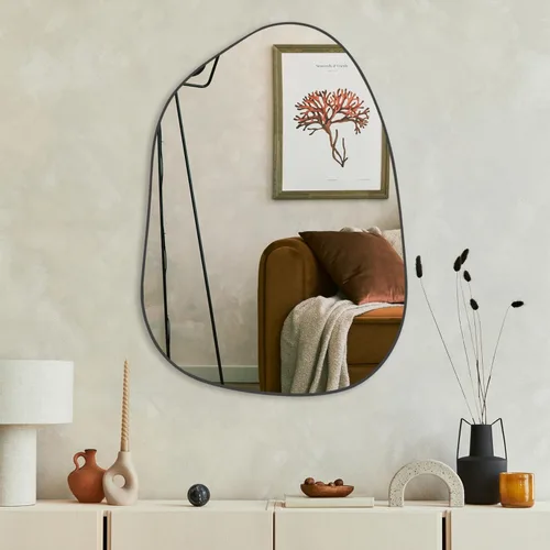 Vista 7 de PERFNIQUE Espejo de pared irregular asimétrico, espejo negro de 27 x 19 pulgadas, espejo negro para baño, dormitorio, sala de estar, entrada
