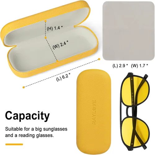Vista 6 de RayLove Estuche rígido para lentes con paño de limpieza, funda protectora de piel sintética para lentes de sol
