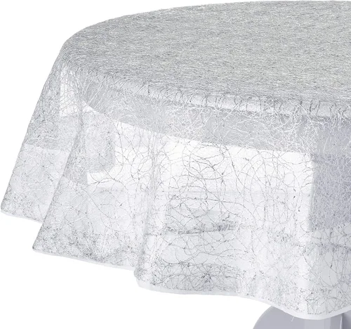 Vista 7 de Violet Linen Encaje de malla con diseño de borde, manteles de poliéster, 54 x 72 pulgadas, color plateado