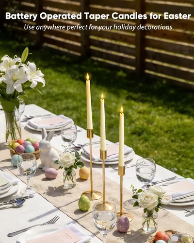 Vista 7 de Homemory 2 Piezas Velas Cónicas Cerosas Sin Llama con Control Remoto, Vela Cónica Parpadeante que Funciona con Batería, Candeleros LED Sin Llama