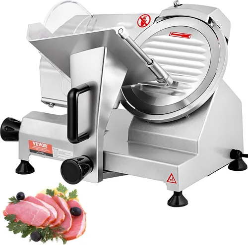 VEVOR Rebanadora de Carne Comercial, Rebanadora Eléctrica de 200W para Delicatessen, Rebanadora Eléctrica de Carne con Grosor Ajustable de 0-12mm,