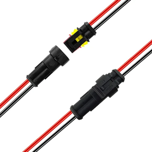 Vista 4 de Conectores eléctricos impermeables de 2 pines de 16 AWG, macho y hembra, de 16 AWG, kit de enchufe de arnés de cable adecuado para automóvil