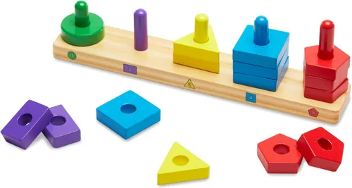 Vista 4 de Tablero Melissa & Doug Apila y Ordena, juguete educativo de madera con 15 piezas de madera maciza