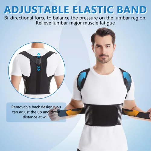 Vista 6 de Corrector de postura de espalda para mujeres y hombres, enderezador de hombro, mejora la postura lumbar, soporte de espalda completa ajustable