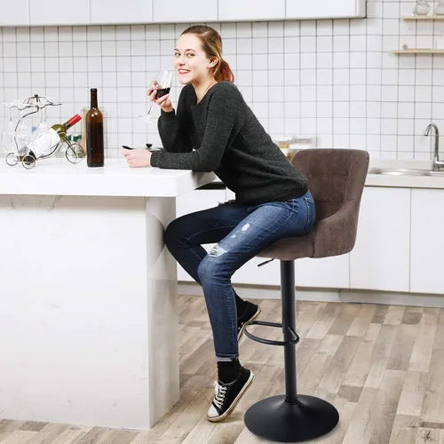 Vista 3 de Maison Taburete de bar giratorio ajustable con respaldo para encimera de cocina, silla de bar acolchada de piel sintética con base resistente