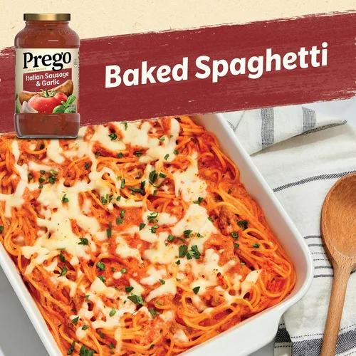 Vista 4 de Prego Salsa italiana de carne de salchicha y ajo, tarro de 23.5 onzas (caja de 12)