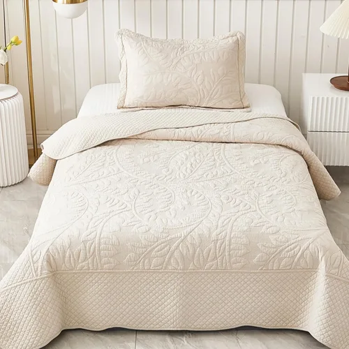 Vista 21 de MarCielo Juego de ropa de cama de 3 piezas, 100 % algodón, juego de colcha de gran tamaño, ligero y bordado, estilo rústico