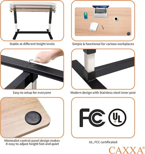 Vista 9 de CAXXA Escritorio eléctrico para computadora de altura ajustable, 48 x 24 pulgadas, marco negro de teca