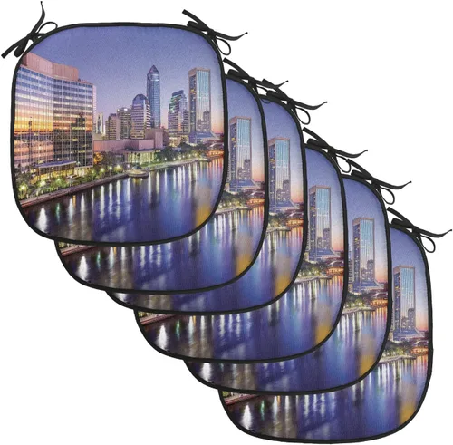 Vista 103 de Lunarable USA Chair Cushion Pad, American Cities Skylines Metropolis Architecture Sketch Style Hand Drawn Art Print, Seat Padding for Kitchen &