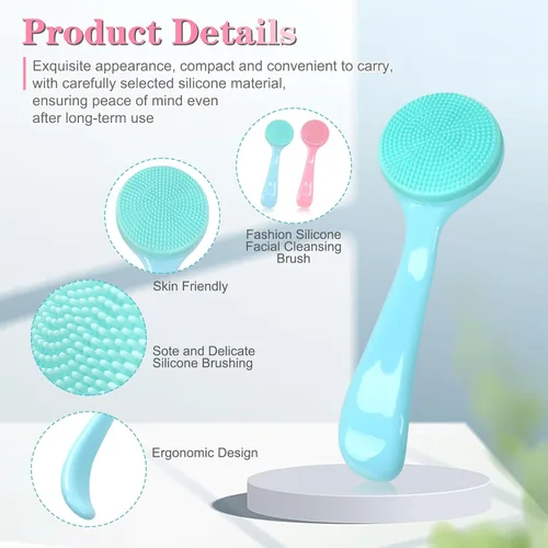Vista 6 de Silicone Manual Facial Cleansing Brush, NADUSEP 2 Pack Skin Friendly Soft Bristles Waterproof Face Scrubber Exfoliating Brush for Blackheads