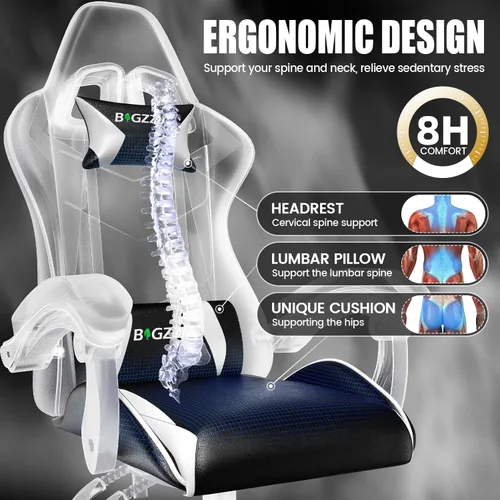 Vista 37 de Bigzzia Silla de videojuegos, sillas ergonómicas de videojuegos con almohada y soporte lumbar, silla de computadora ajustable en altura