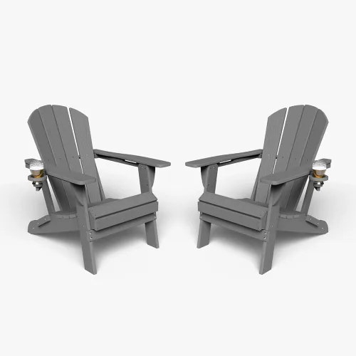 Vista 49 de Sillas plegables Adirondack con portavasos, juego de 4 sillas de plástico HDPE para exteriores, resistentes a la intemperie, aspecto de madera real